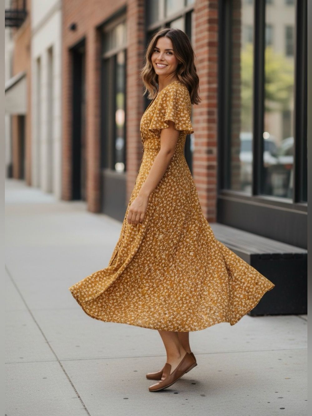 Lulus Women’s XL mustard yellow floral midi flowing dress NWOT boho prairie core